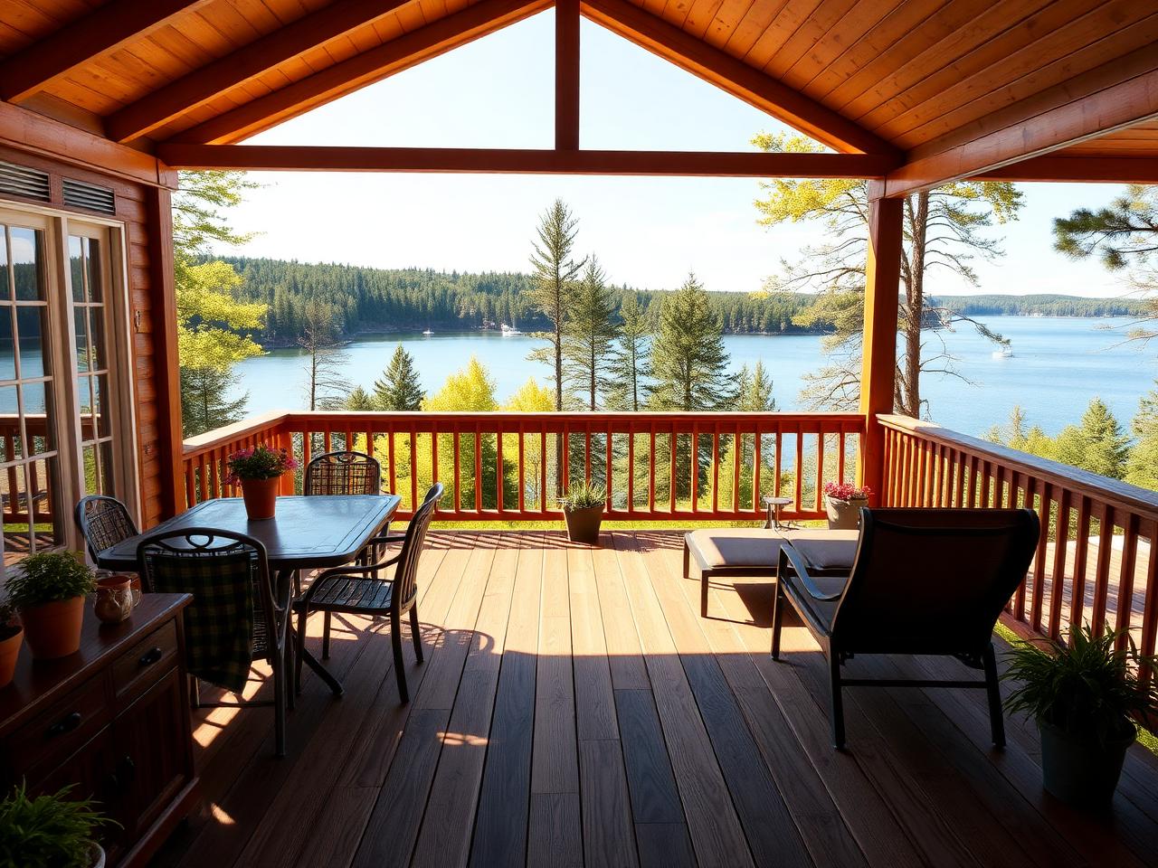 Deck — Deck sound, railings secure, surface dry.