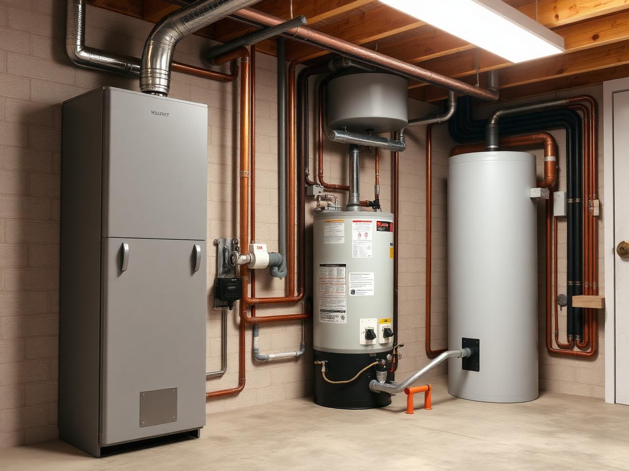 Mechanical Room — Furnace and water heater operating normally.