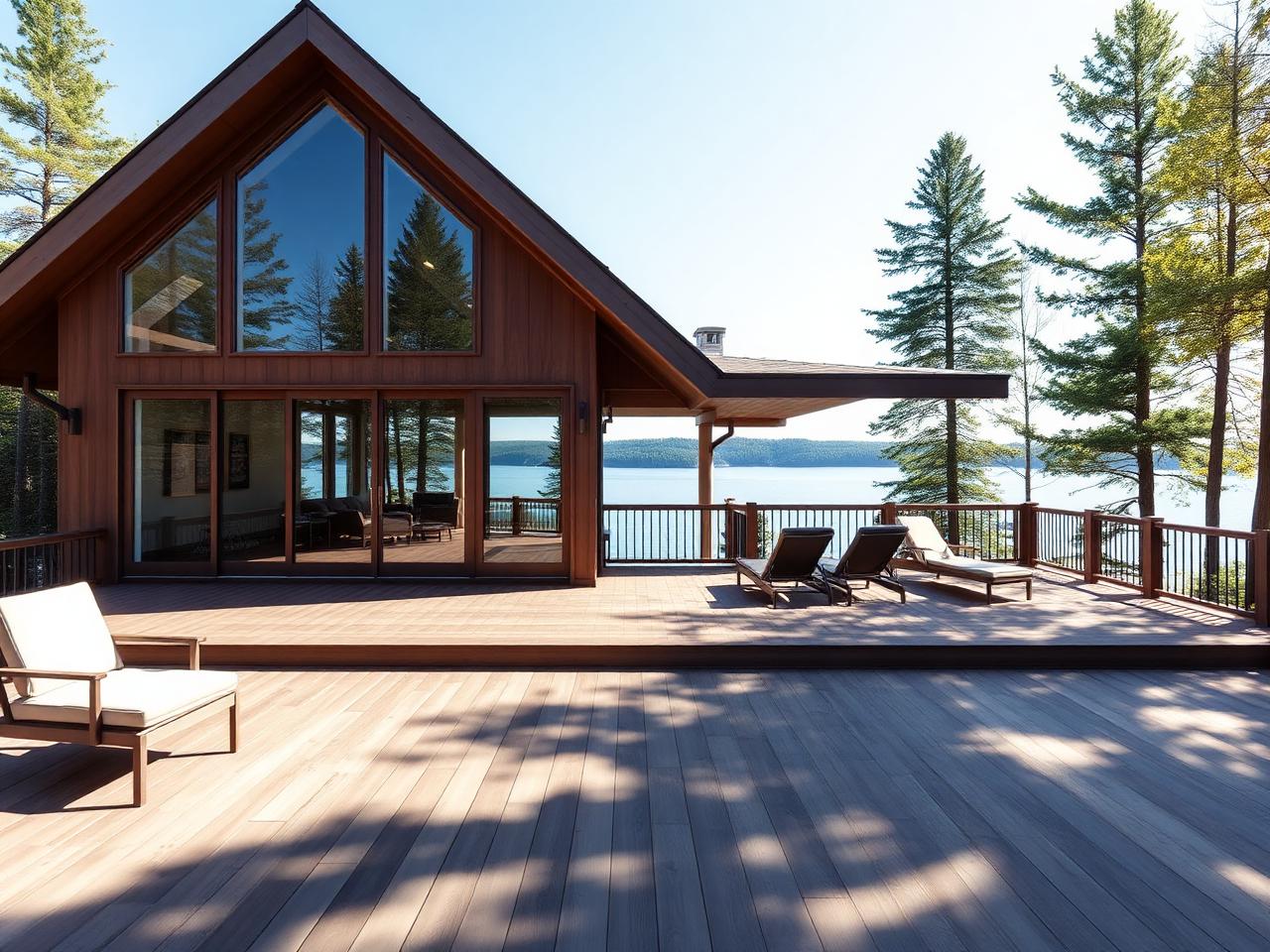 Rear Elevation — Rear wall and lake-facing doors, siding intact.