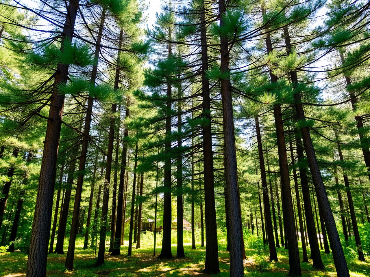 Trees — Surrounding trees healthy, no limbs threatening the roof.