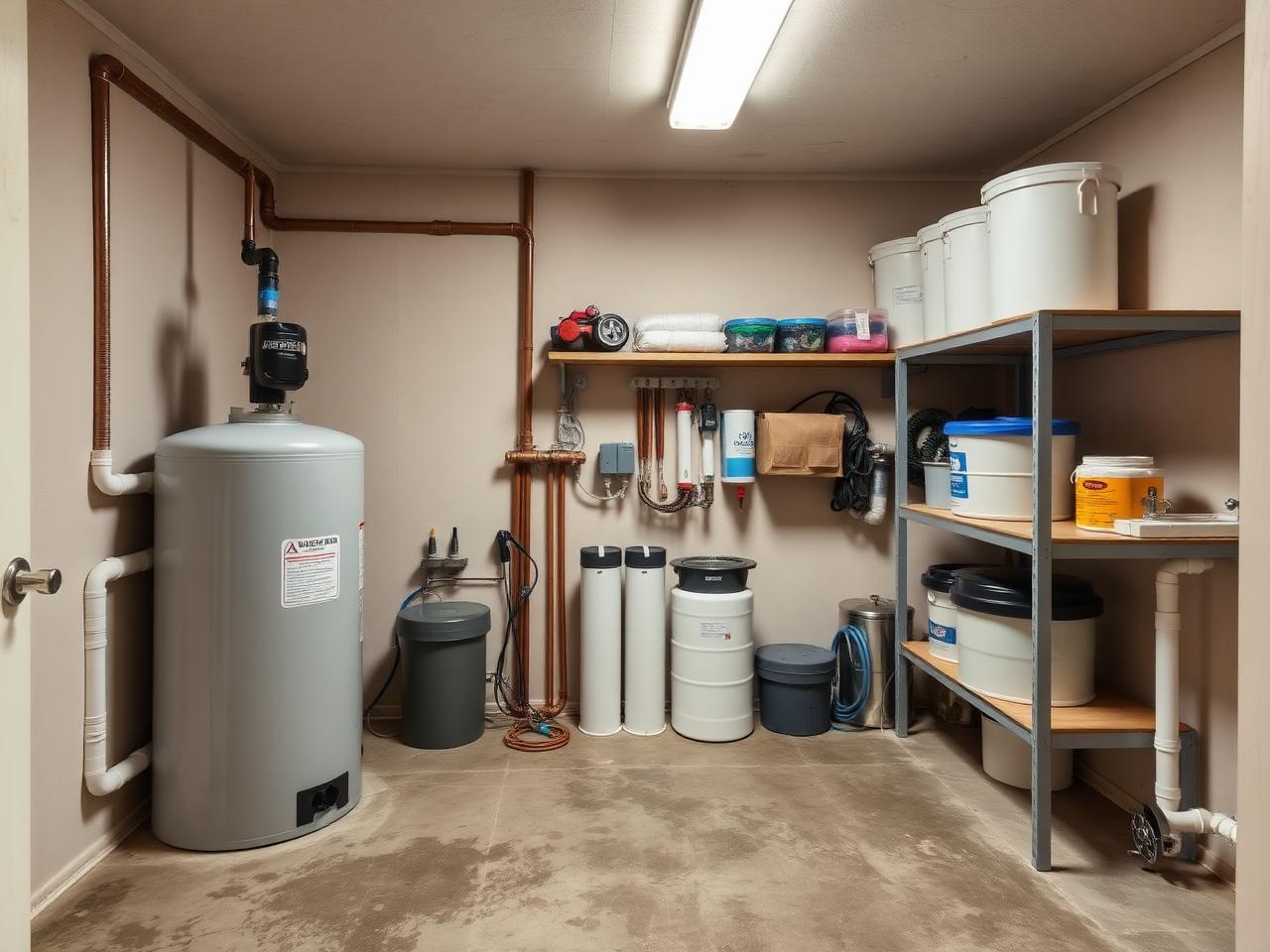 Utility Room — Pressure tank and pump operating within range.